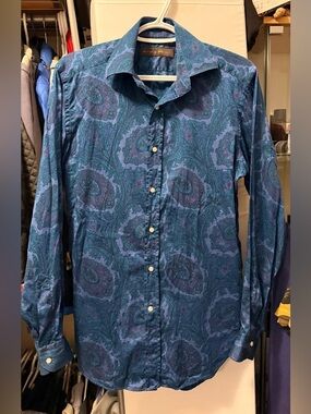 Etro Blue Paisley Long-Sleeve Dress Shirt